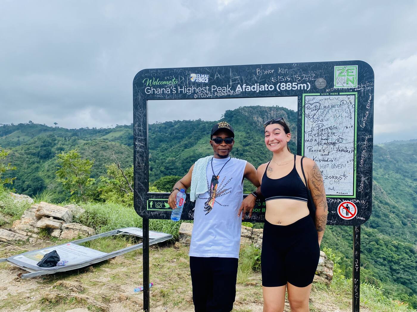 Guiding a traveller to Mount Afadjato, Ghana's highest peak (885m)