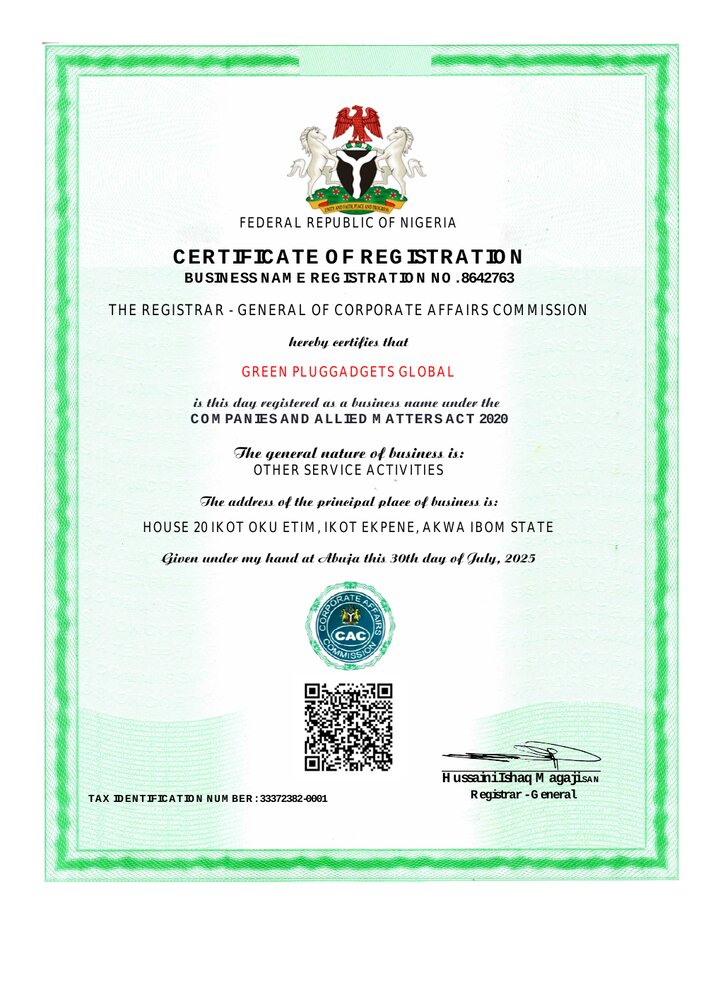 Green Plug Gadgets Global — CAC Certificate of Registration