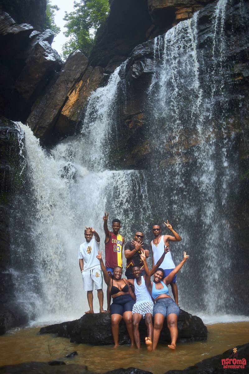 People & waterfall